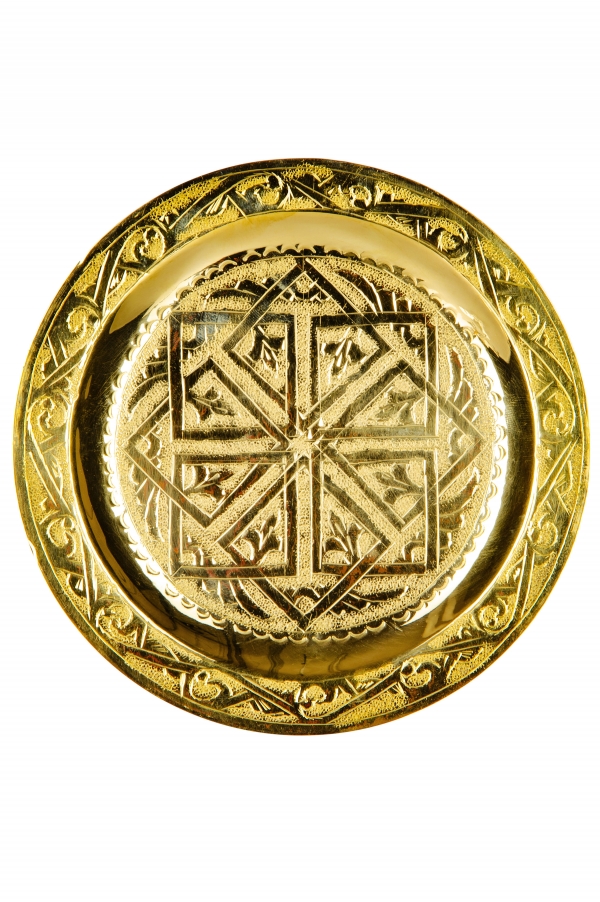 Orientalisches Marokkanisches Tablett Serviertablett Messingtablett Gold Rund