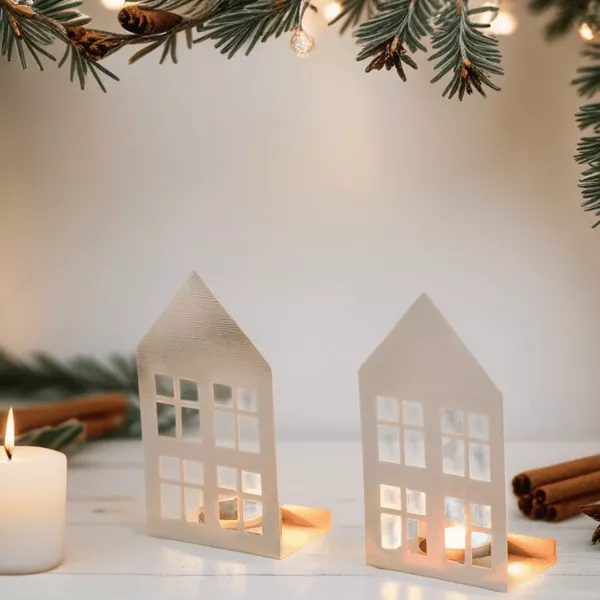 Schmiedeeiserne Maison | Teelichthalter Kerzenhalter 2er Winterhaus Kerzenleuchter Set | Orient Weihnachtsdeko
