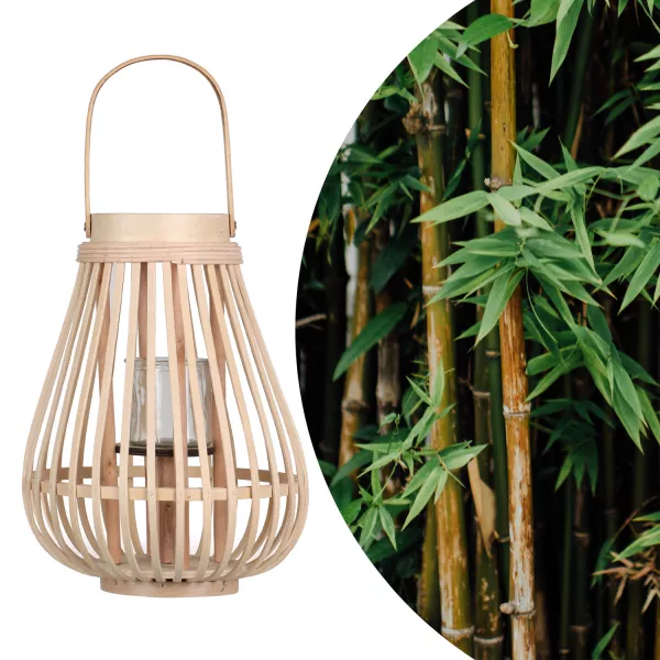 2er Set Boho Bambus aus Shenmi Henkel Bambus | Deko Windlicht aus | Laternen Orientalische mit Laterne Laternen