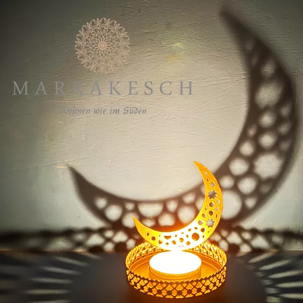 Teelichthalter Mond 8cm Gold aus Metall Ramadan, Orientalische Windlichter