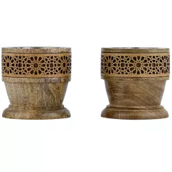 2er Set Orientalische Deko Teelichthalter Kerzenständer aus Holz Ghada