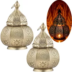 2er Set Orientalische Laterne Lampe Nachttischlampe Mahana Gold