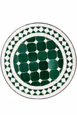 Arabische Mosaikplatte Marrakesch Gruen Weiss - Rund 40cm