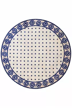 Marokkanische Gartentischplatte Spirale - Natur/ Blau - 100cm