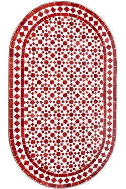 Marokkanische Mosaikplatte Albaicin Weiss / Bordeaux oval 100x60cm