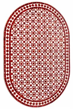 Marokkanische Mosaikplatte Albaicin Weiss / Bordeaux oval 120x80cm