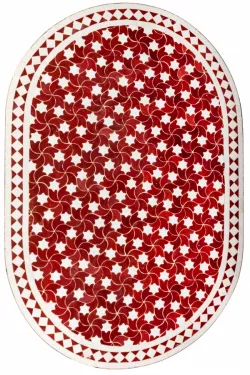 Marokkanische Mosaikplatte Estrella Bordeaux Weiss oval 120x80cm
