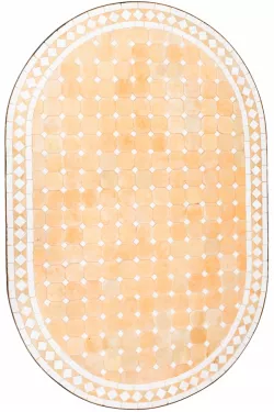 Marokkanische Mosaikplatte Marrakesch Beige / Weiss oval 120x80cm