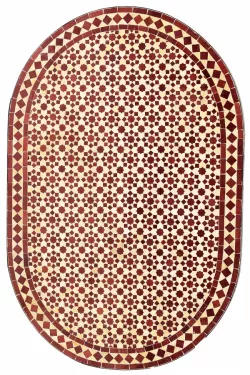 Marokkanische Mosaikplatte Albaicin Beige / Bordeaux oval 120x80cm