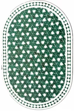 Marokkanische Mosaikplatte Estrella Grün/ Weiss oval 120x80cm