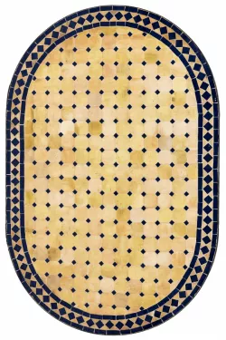 Marokkanische Mosaikplatte Marrakesch Beige / Blau oval 120x80cm