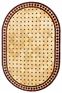 Marokkanische Mosaikplatte Marrakesch Beige / Bordeaux oval 120x80cm