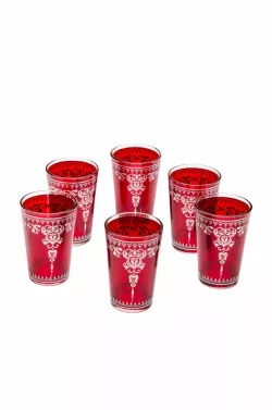 6 Orientalische Teeglas Andalous rot - 6er SET